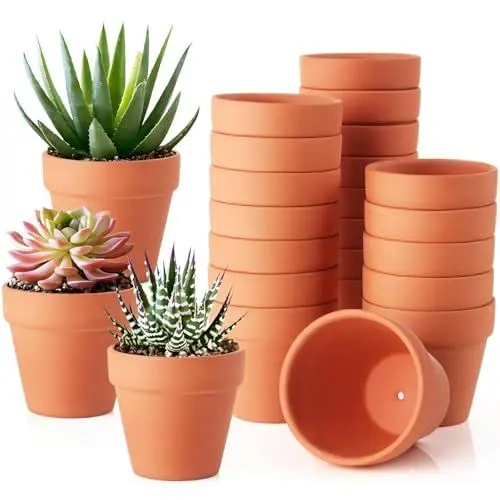 Produktbild: JAONLD Mini Blumentöpfe 20 Stück Runder Tontöpfe Klein Terrakotta Blumentopf Blumentopf zum Bemalen für den Anbau von Sukkulenten, Minipflanzen, Handgefertigt (4 x 4,5 cm)