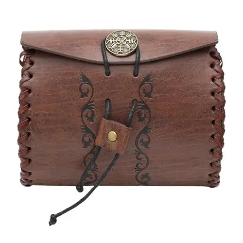 Produktbild: JAOYU Gürteltasche Mittelalter, Kunstleder Tragbare Renaissance Gürtelbeutel, Nordisches Portemonnaie Würfelbeutel für LARP Ren Fair (Stil C Braun)