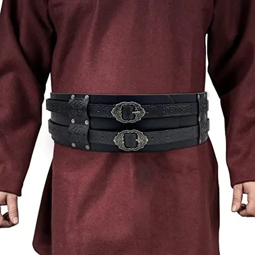 Produktbild: JAOYU Viking Belt Renaissance Herren Mittelalter Wikinger Gürtel Kostüm Keltischer Leder Gürtel Mittelalter Cosplay Ritter Breit Kunstleder Gürtel, Wikingergürtel aus Leder