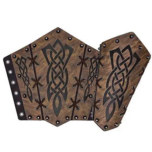 Produktbild: JAOYU Viking Leder Rüstung Braun Mittelalterliche Arm Guards Armband Kunstleder Arm Bracers Geprägte Fantasy LARP Bracer Arm Guard Cosplay