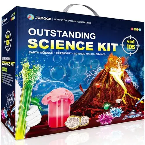 Produktbild: Japace 105 Experimente für Kinder Jungen Mädchen, Wissenschaft Experimentierkasten STEM Spielzeug Jungen Geschenke, Chemiebaukasten, Kristalle Züchten, Edelstein Ausgrabung,Vulkanausbruch