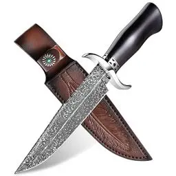 Produktbild: Japaknives Outdoor Messer, Jagdmesser mit Ebenholz Griff und Federmuster, D2 Stahl Feststehende Klinge Survival Messer mit Holster Gürtelmesser Für Camping, Angeln,Trekking, Bushcraft