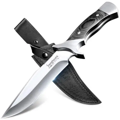 Produktbild: Japaknives Outdoor Messer Survival Scharf Jagdmesser Feststehende Klinge Full Tang Bushcraft Messer mit Lederscheide für Männer Camping Jagd Wandern Abenteuer