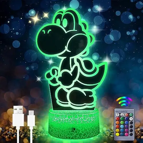 Produktbild: Japan Anime Yoshi Nachtlicht für Kinder 3D LED Illusion Lampe 16 Farben Yoshi Spielzeug Licht USB Smart Touch Fernbedienung Tischlampe Yoshi Geschenk für Kinderzimmer Dekoration Urlaub Geschenke