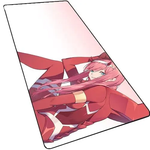 Produktbild: Japan Anime Zero Two 02 Gaming-Mauspad, Darling in The Franxx, 3 mm dickes, verlängertes Mauspad mit genähten Kanten, rutschfeste Gummiunterseite, Büro und Zuhause, 25x100 cm X 0.3 cm