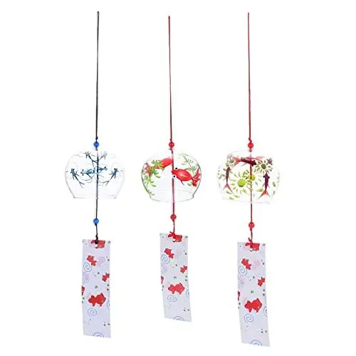 Produktbild: Japaner Furin Wind Glocken mit 3 Pcs Glas Windglocken Glas Wind Gartenbaum Anhänger für Außen- Oder Innenhaus- Hänge- Dekore