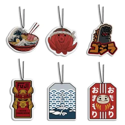 Produktbild: Japanische Auto Lufterfrischer Fahrzeugduft Anime Samurai Dharma Godzilla Takoyaki Ramen Sashimi Sushi Aroma Auto Düfte Innenraum Anhänger, Omamori B - 6 in 1