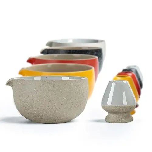 Produktbild: Japanische Matcha-Schüssel mit natürlicher Steinstruktur (Ausgießer) mit Schneebesenhalter, 18 OZ. TEANAGOO, K12, Dk.grey, Chawan Matcha Teeschale, Keramikschale, Teeschalen für Matcha, Chawan