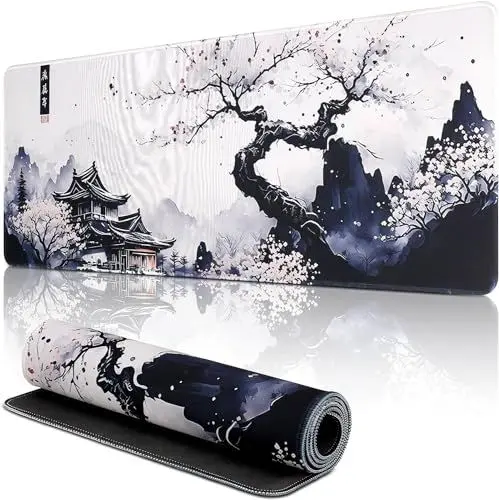 Produktbild: shangtushunli Japanische Weiße Mauspad, Große Kirschblüte Schreibtisch Matte, Anime Gaming Tastatur Matte, rutschfeste Gummibasis, Großer Erweiterter Schreibtisch Schutz Für Home Office1