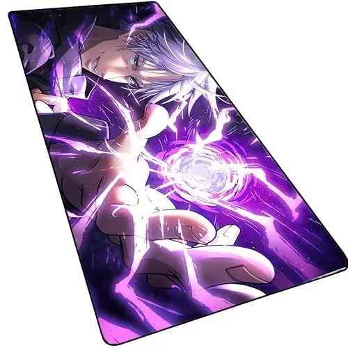 Produktbild: Japanisches Anime-Gaming-Mauspad mit genähten Kanten, Jujutsu Kaisen Gojo Satoru 3 mm dickes, verlängertes Mauspad, rutschfeste Gummiunterseite, Büro und Zuhause, 89.9x39.9x0.3 cm