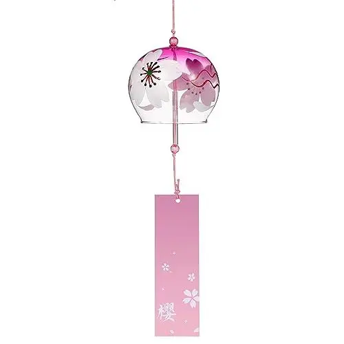 Produktbild: VOSAREA Japanisches Glas Windspiel: Furin Windspiele Glas Outdoor Garten Hängend - Rosa Windspiel japanische Windglocke Fensterdeko für draußen Gartendeko Sommer