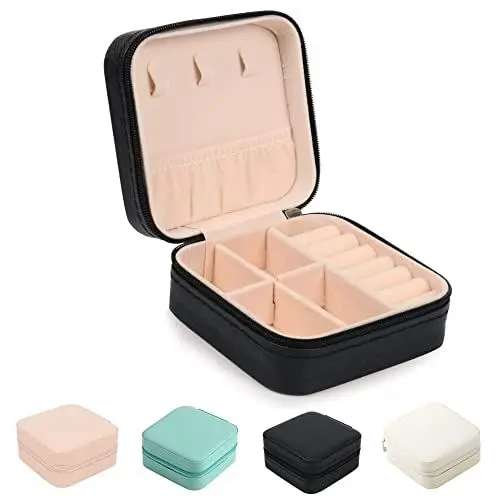 Produktbild: JARAGAR Kleine Schmuckschatulle, Tragbare Reise Schmuckschatulle Organizer Leder Mini Reise Schmuckschatulle für Ringe Ohrringe Halskette Armbänder Schmuck Geschenk für Frauen Mädchen