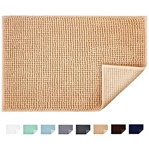 Produktbild: JARITTO Badematte rutschfest Badvorleger Mit Chenille Mikrofaser Badezimmerteppich Saugfähig Weich Maschinenwaschbar für Dusche Toilette 40 x 60 cm (Beige)