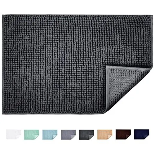 Produktbild: JARITTO Badematte rutschfest Badvorleger Mit Chenille Mikrofaser Badezimmerteppich Saugfähig Weich Maschinenwaschbar für Dusche Toilette 40 x 60 cm (Dunkelgrau)