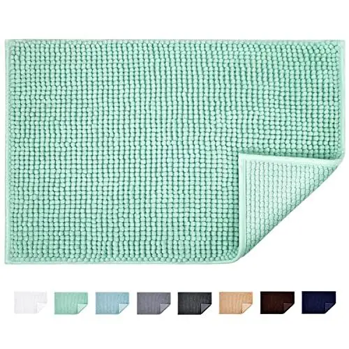 Produktbild: JARITTO Badematte rutschfest Badvorleger Mit Chenille Mikrofaser Badezimmerteppich Saugfähig Weich Maschinenwaschbar für Dusche Toilette 40 x 60 cm (Hellcyan)