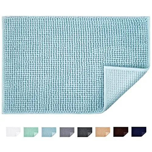 Produktbild: JARITTO Badematte rutschfest Badvorleger Mit Chenille Mikrofaser Badezimmerteppich Saugfähig Weich Maschinenwaschbar für Dusche Toilette 40 x 60 cm (Hellblau)