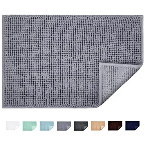 Produktbild: JARITTO Badematte rutschfest Badvorleger Mit Chenille Mikrofaser Badezimmerteppich Saugfähig Weich Maschinenwaschbar für Dusche Toilette 50 x 80 cm (Grau)
