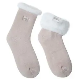 Produktbild: JARSEEN 2 Paar Damen Thermosocken Kuschelsocken Winter Warme Dicke Süß Haussocken Mit Vollplüsch und Wolle (2 Khaki, EU 36-42)