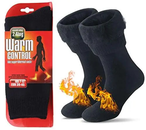 Produktbild: JARSEEN Warme Winter Thermosocken mit Vollplüsch und Wolle Dicke Weiche Stiefel Socken Damen Herren (36-42, Neu Schwarz)