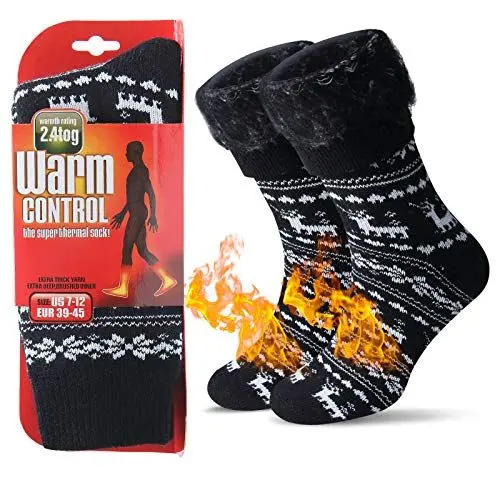 Produktbild: JARSEEN Warme Winter Thermosocken mit Vollplüsch und Wolle Dicke Weiche Stiefel Socken Damen Herren (36-42, Schwarz Hirsch)