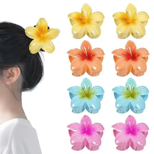 Produktbild: JASFLY 8 Stück Blumen Haarklammer,4 Farben Haarklammer Blume,Rutschfeste Blumen Haarklammern,Blumenhaarklammer Kann Auf Mädchen,Damen,Dickes und Dünnes Haar Angewendet Werden(8 cm)