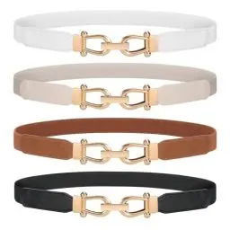 Produktbild: JasGood 4 Stück Skinny Elastischer Taillengürtel Dünner Damen Vintage Gürtel Mode Dehnbarer Gürtel Stretch Taille Gürtel mit Goldener Schnalle