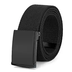 Produktbild: JasGood Unisesx Webgürtel Herren Damen Leinwand Arbeitsgürtel Frei Verstellbarer Flip-Top Webgürtel Schwarze Militärschnalle für Geschäft Sport Lässig,Schwarz,120cm