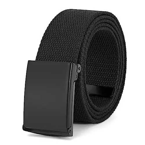 Produktbild: JasGood Unisesx Webgürtel Herren Damen Leinwand Arbeitsgürtel Frei Verstellbarer Flip-Top Webgürtel Schwarze Militärschnalle für Geschäft Sport Lässig,Schwarz,120cm