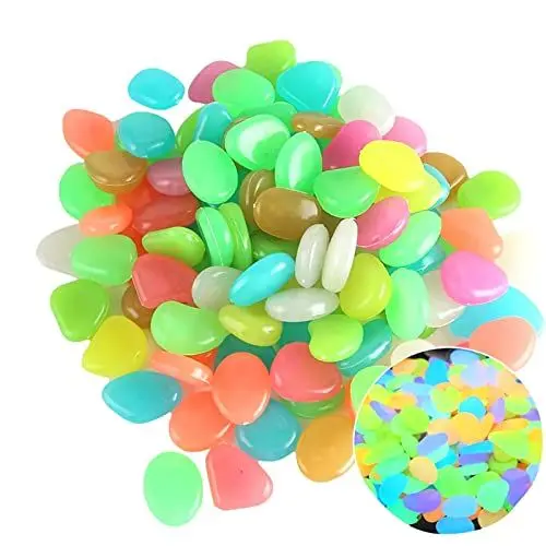 Produktbild: Jasmeko Aquarium Dekoration leuchtende Quallen Fluoreszierende Kieselsteine Muscheln Seesterne Muscheln für Aquascape geeignet für Gartenwege Terrasse Rasen Garten Terrasse Aquarium Deko (C-100Pcs)