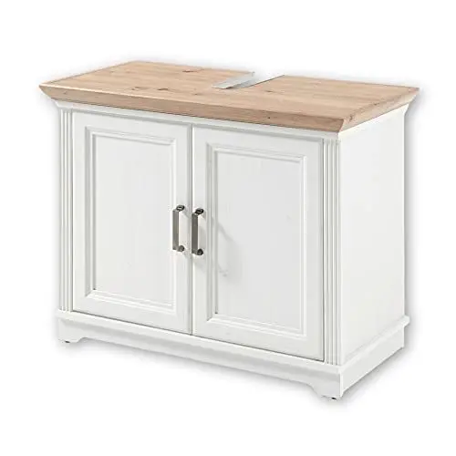 Produktbild: JASMIN Badezimmer Waschbeckenunterschrank in Pinie hell, Artisan Eiche Optik - Landhausstil Bad Unterschrank mit viel Stauraum - 83 x 66 x 43 cm (B/H/T)