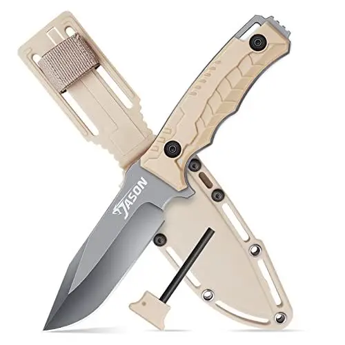 Produktbild: JASON Jagdmesser feststehende Klinge Gürtelmesser mit Kydex-Scheide Survival Messer Outdoor Messer Bushcraft Messer Camping Messer für Abenteuer Camping Wandern usw.
