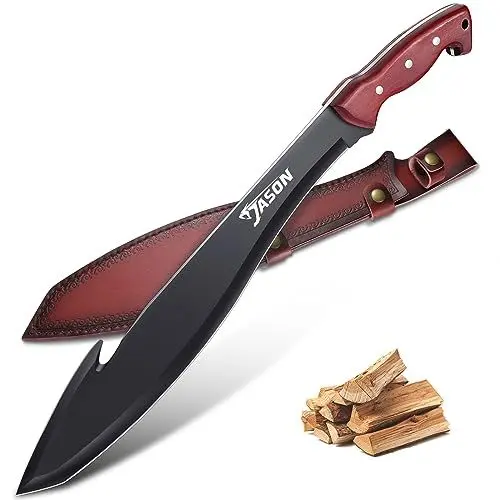 Produktbild: JASON Machete Survival Großes Outdoor Messer Feststehend mit Holzgriff Bushmesser Jagdmesser mit PU Scheide Großes Bushcraft Messer für Outdoor Aktivitäten