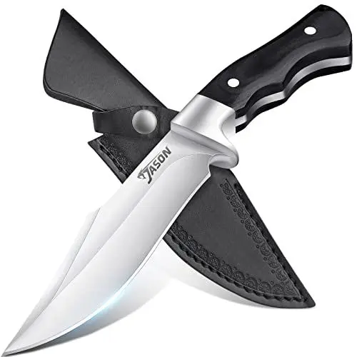 Produktbild: JASON Outdoor Messer Survival, Jagdmesser Feststehende Klinge, Scharf Bushcraft Messer, D2 Überlebensmesser, Full Tang Gürtelmesser, Fahrtenmesser für Abenteuer & Camping