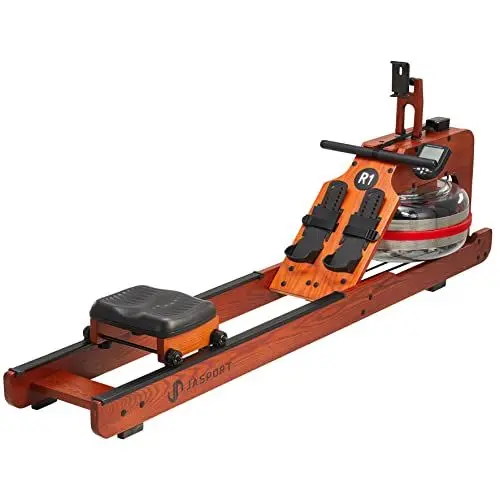 Produktbild: JASPORT R1 | Wasser-Rudergerät für zuhause aus Massiveholz (Esche) | Rudermaschine mit Trainingscomputer (Kinomap kompatibel) & Tablethalterung (Rotbraun)