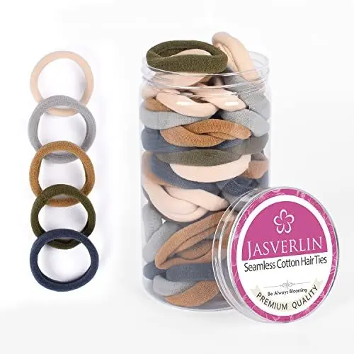 Produktbild: JASVERLIN 100 Stück große weiche Baumwolle Haargummis, Stretch Nylon Pferdeschwanzhalter für dicke schwere lockige, sanfte kein Rutschen & Schaden nahtlose Scrunchies 1,5 Zoll (Ozeanische Sirene)
