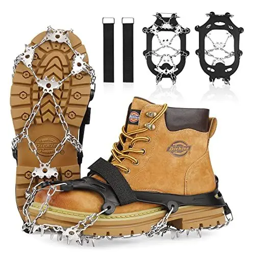 Produktbild: JATEKA Steigeisen 24 Zähne, Edelstahl Spikes Steigeisen für Bergschuhe mit Befestigungsband Anti-Rutschen Verdicken Spikes Erwachsene Kinder für Schuhe Winter Walking Wandern Bergsteigen Trail Running