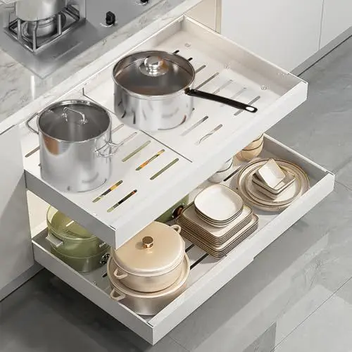 Produktbild: Jayencer Teleskopschublade, Ausziehbare Ausziehbare Schublade, Einstellbare Breite Auszug Küchenschrank Küche Organizer Schrank (Weiß-2 Stück)