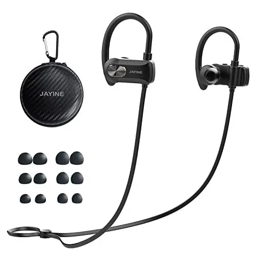 Produktbild: JAYINE Bluetooth Kopfhörer Sport Mit Mikrofon, 24H Spielzeit, 5.3 Deep Bass Stereo In-Ear, Ohrhaken IP67 Wasserdicht Für HD Anruf