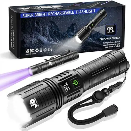 Produktbild: JAY-PARK Taschenlampe LED Aufladbar 500000 Lumen Extrem Hell, Taktische Taschenlampen mit Zoombar, 5 Lichtmodi mit Holster für Camping Notfälle (5000 mAh Akku)