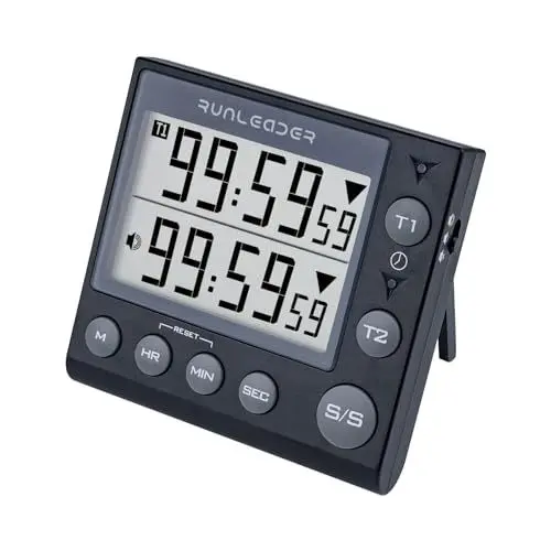 Produktbild: Jayron KT002 2-Kanal-Timer mit Uhr Küchentimer Wecker Digitaler Minuten-/Sekunden-Timer Schreibtischuhr Elektrische Uhr zum Kochen