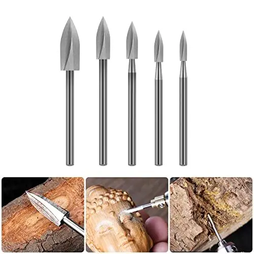 Produktbild: JAYZUUM Holzfräser, 5 Stück HSS-Gravierwerkzeuge 1/8“ Schaft Holzschnittwerkzeuge Bohrbarzubehör passend für Bohrmaschine und Multifunktionswerkz