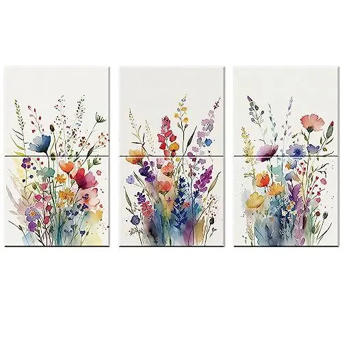 Produktbild: JBER Art Akustikplatten, 6-Pack selbstklebende große Wandmalereien für Wanddekoration, schallabsorbierende Platten für Aufnahmestudio, Wohnzimmer, Badezimmer, 120 x 68 cm (Wildblumen)