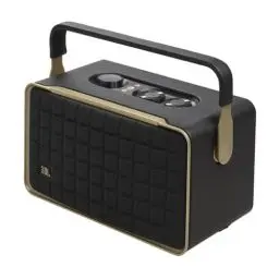 Produktbild: JBL Authentics 300 Tragbarer Smart Home Lautsprecher – 70er Jahre Retro-Design Bluetooth Box – Mit Google Assistant, Alexa, AirPlay und JBL One App – Schwarz