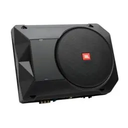 Produktbild: JBL BassPro SL2 Aktiv Subwoofer Auto Set - Car hifi Untersitz Bassbox Gehäuse mit Bassreflex Woofer box groß 200mm und 125 Watt aktiver Verstärker, Schwarz, 44