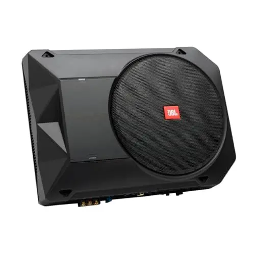 Produktbild: JBL BassPro SL2 Aktiv Subwoofer Auto Set - Car hifi Untersitz Bassbox Gehäuse mit Bassreflex Woofer box groß 200mm und 125 Watt aktiver Verstärker, Schwarz, 44