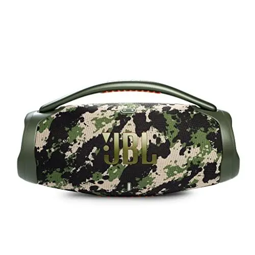 Produktbild: JBL Boombox 3 – Kabelloser Bluetooth-Lautsprecher – Tragbare, wasserdichte Musikbox mit Innen - und Außenmodus – 24 Stunden Spielzeit – Camo