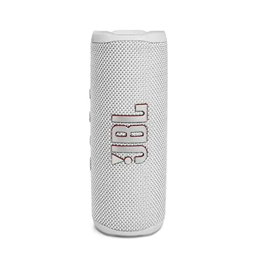 Produktbild: JBL Flip 6 Bluetooth Box in Weiß – Wasserdichter, tragbarer Lautsprecher mit 2-Wege-Lautsprechersystem für kraftvollen Sound – Bis zu 12 Stunden kabellos Musik abspielen