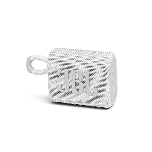Produktbild: JBL GO 3 kleine Bluetooth Box - Weiß – Wasserfester, tragbarer Lautsprecher für unterwegs – Bis zu 5h Wiedergabezeit mit nur einer Akkuladung
