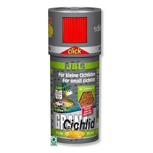 Produktbild: JBL GranaCichlid 40656 Premium Alleinfutter für räuberische Buntbarsche, Granulat Klickdosierer 250 ml