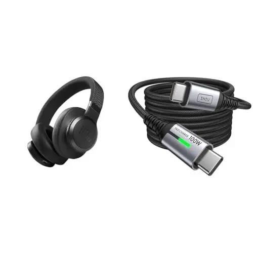 Produktbild: JBL Live 660NC kabelloser Over-Ear Bluetooth-Kopfhörer in Schwarz – Mit Noise-Cancelling und Sprachassistent – Für bis zu 50 Stunden Musikgenuss & INIU USB C Kabel